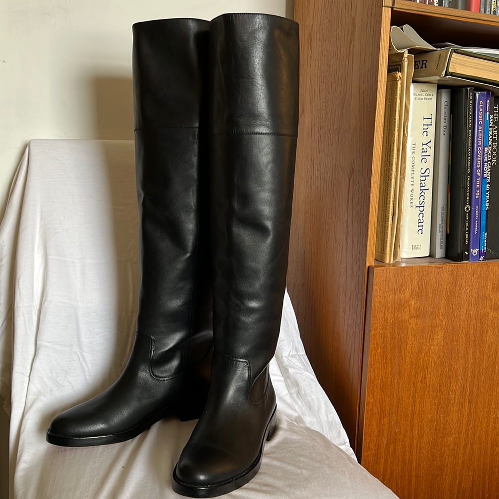 Sz 10 j.Crew OTK low heeled black boots